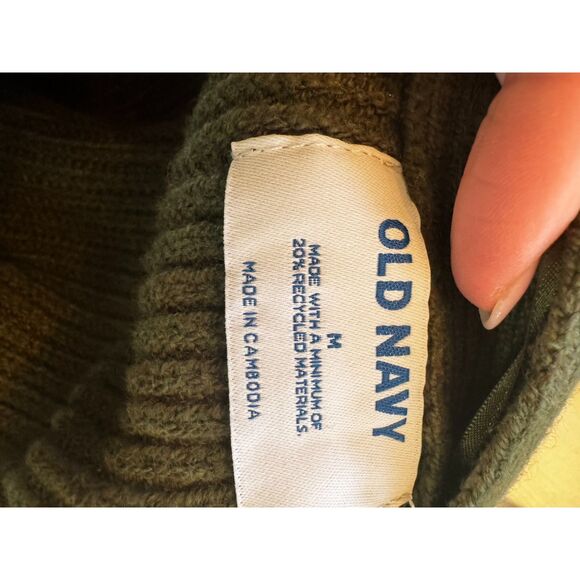 Old Navy Olive Green Ribbed V-Neck Cardigan Sweater Grandpa Style Medium - Picture 5 of 7